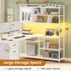 L Shaped Computer Desk, 58'' Office Desk with 3 Drawers and Bookshelf, L Shaped Corner Desk with Storage Shelves and LED Light 2
