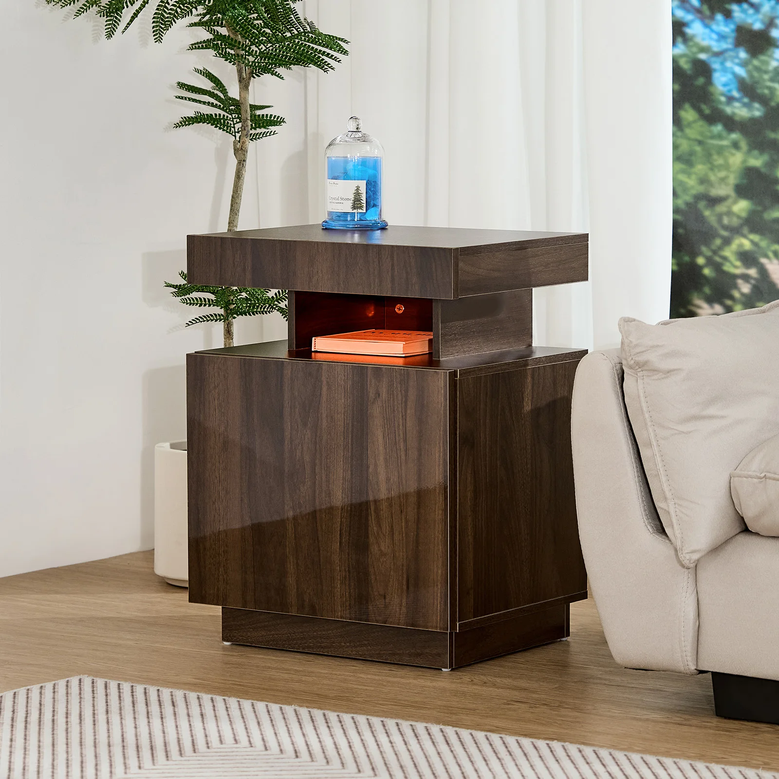 Nightstand with Led Lights Modern Night Stand Led Bedside Table for Bedroom Storage with Removable Shelf 4