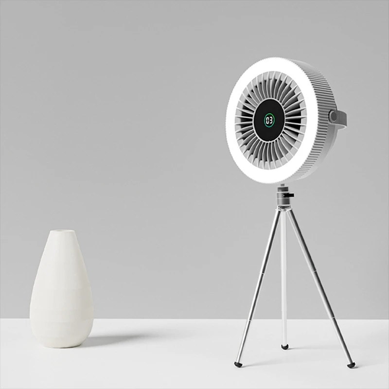 

4000Mah Camping Tripod Fan Light USB Rechargeable Mini Fan Multi-Function Digital Display Portable Outdoor Ceiling Fan