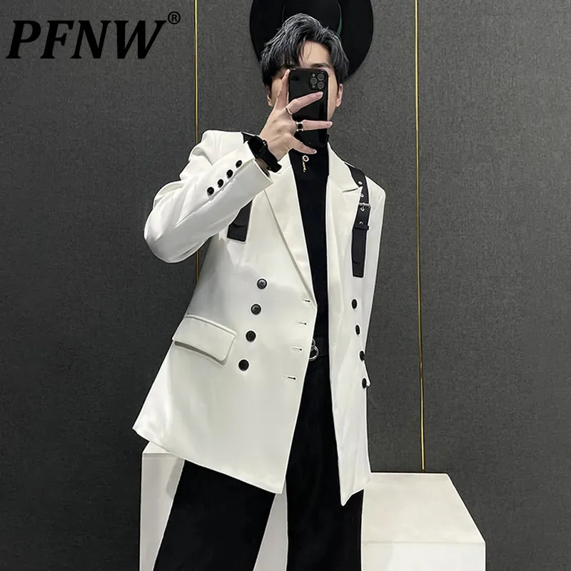 

Мужской блейзер с поясом PFNW в стиле пэчворк с наплечниками, корейские модные куртки, мужской нишевой дизайн, Костюмные куртки, Новинка осени 2023, 28W1827