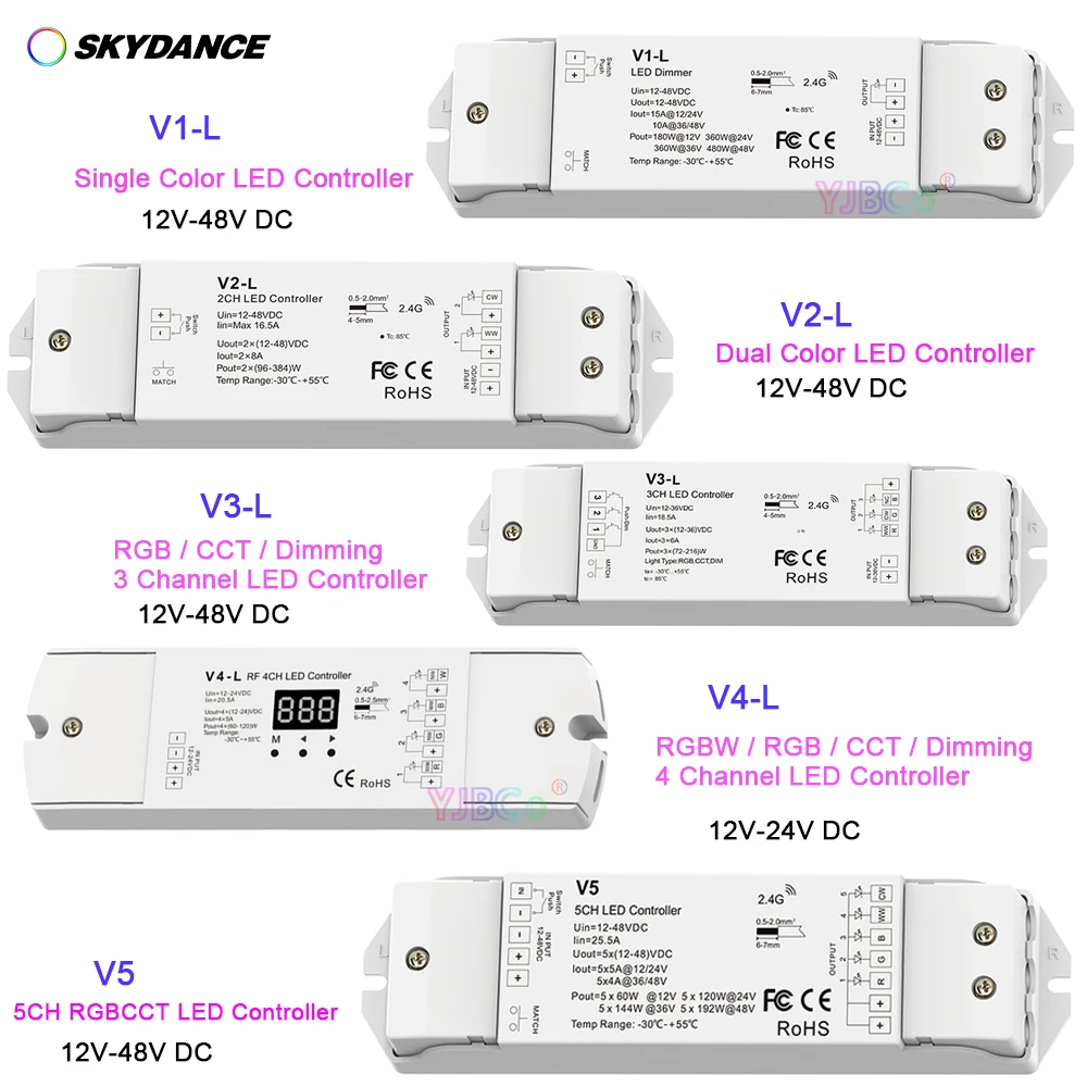 2.4G RF remote control Push Dim Dual Color RGB RGBW RGBCCT Single Color LED Strip Controller Stepless dimming dimmer 12V-48V 24V