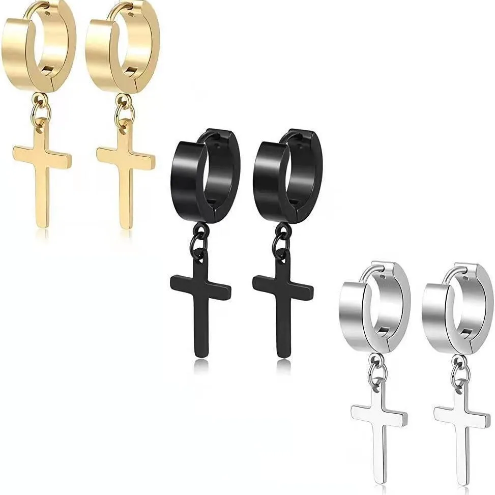 5 Paar Kreuze Punk Minimalist Edelstahl Runde Kleine Creolen Ohrring Set für Mann Frau Teenager Geschenk Schmuck Y2k Zubehör – Detail 8