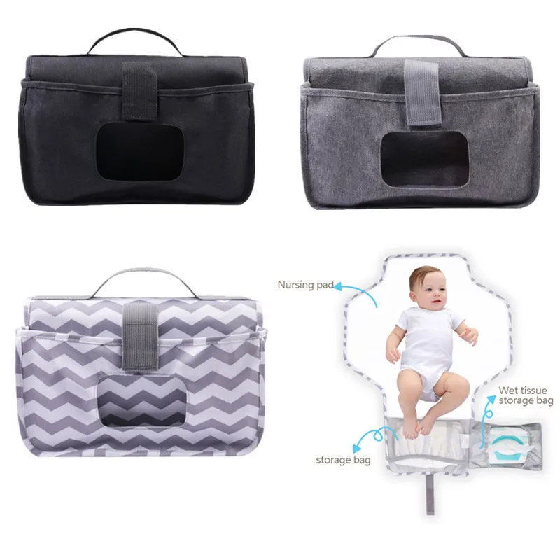 

Multi-functional Waterproof Baby Wet Dry Diaper Storage Bag Newborn Changing Pad with Wipes Pocket Baby Stroller Nappy Pouch