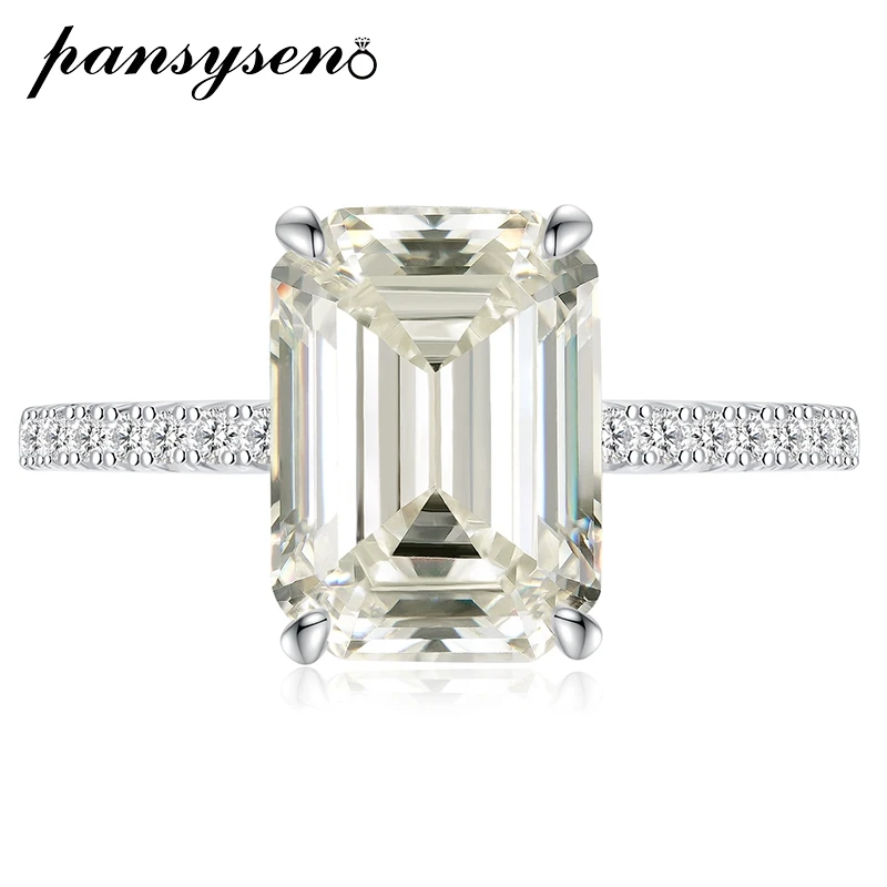 925 Sterling Silver Emerald Cut High Carbon Diamond Wedding Rings for Women silver ring,wedding rings,silver rings