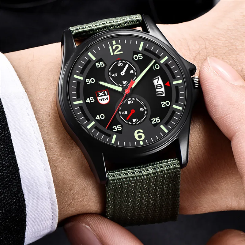 1pc / lot Original XINEW Brand Men Watches Students Fashion Casual Nylon Band Military Sports Date Quartz Watch Reloj Hombre