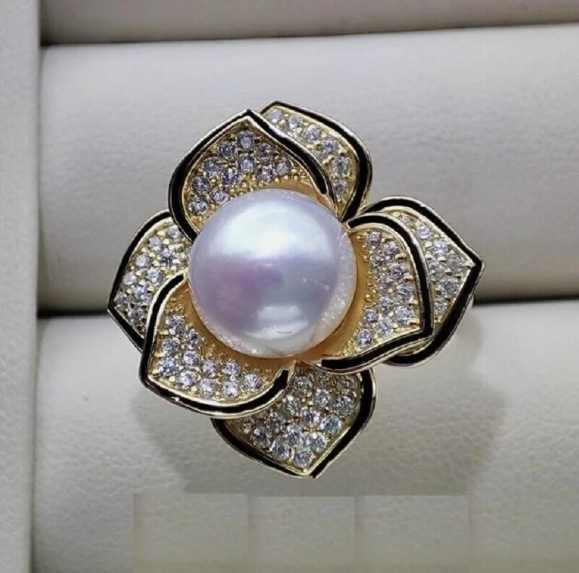 

Gorgeous Giant AAAAA 10-11mm Round Natural South Sea White Pearl Ring 925S