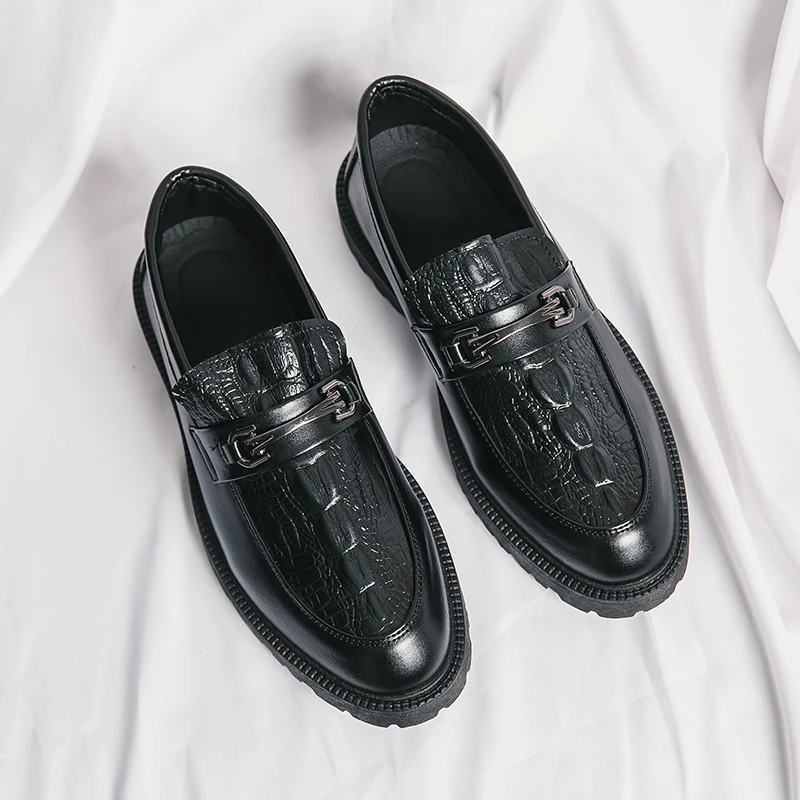 

Men's black leather shoes, fashion, leisure, horse-title buckle, Lefu shoes, crocodile pattern, business dress, men's shoes