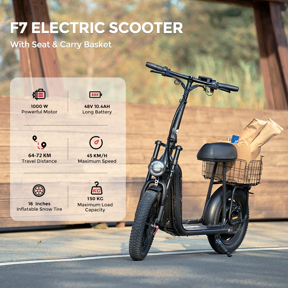 iScooter F7 48V 1000W Monopattino Elettrico 45km/h 72km di Autonomia Controllo App Pneumatici All-Terrain da 16 Pollici Cestino Posteriore Pieghevole Perfetto per le Spesa - immagine 4