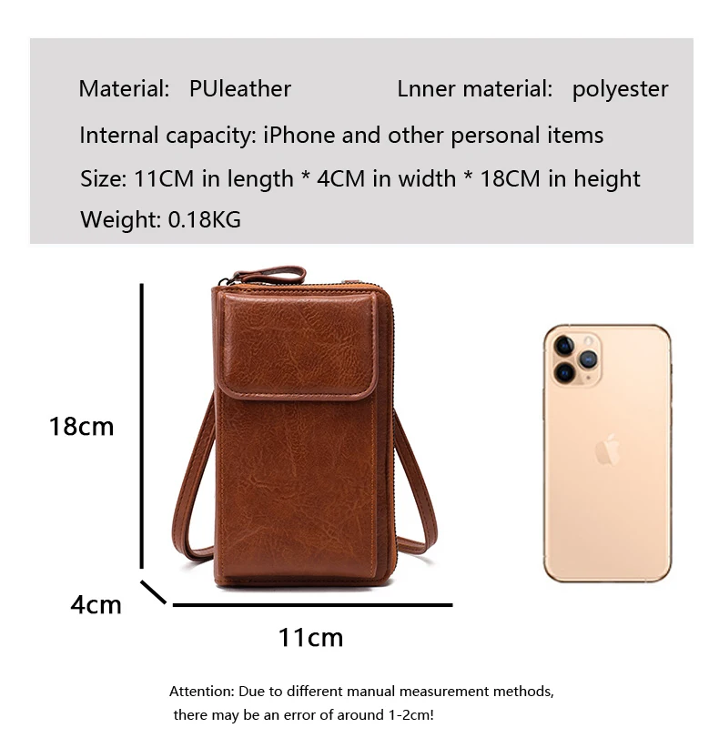 MIYIN Multifunktionale Retro-Stil PU-Leder Umhängetasche Modische Einfarbige Handytasche Damen Casual Schultertasche – Detail 6