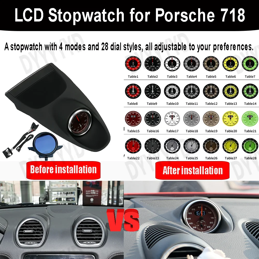 Car LCD Stopwatch Sport Chrono for Porsche 718 Cayman Boxster 982 981 Dashboard