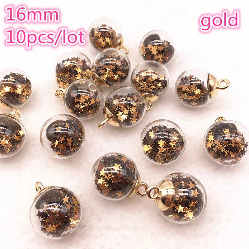 Set of 10 Vibrant Glass Star Charms - 16mm Transparent Spheres for Jewelry & Hair Accessories