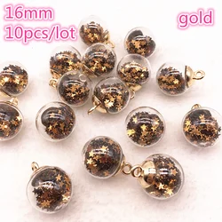 Set of 10 Vibrant Glass Star Charms - 16mm Transparent Spheres for Jewelry & Hair Accessories (11 gold)