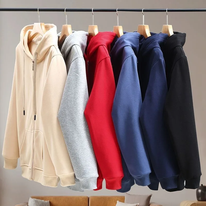 2023 New Cotton Autumn Winter Fertilizer Plus Size Zipper Sweater Cardigan Loose Men Hoodie Coat