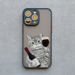 Charming Happy Cat Red Wine Decorative Phone Case - iPhone 12 Pro (Black GBM 1)