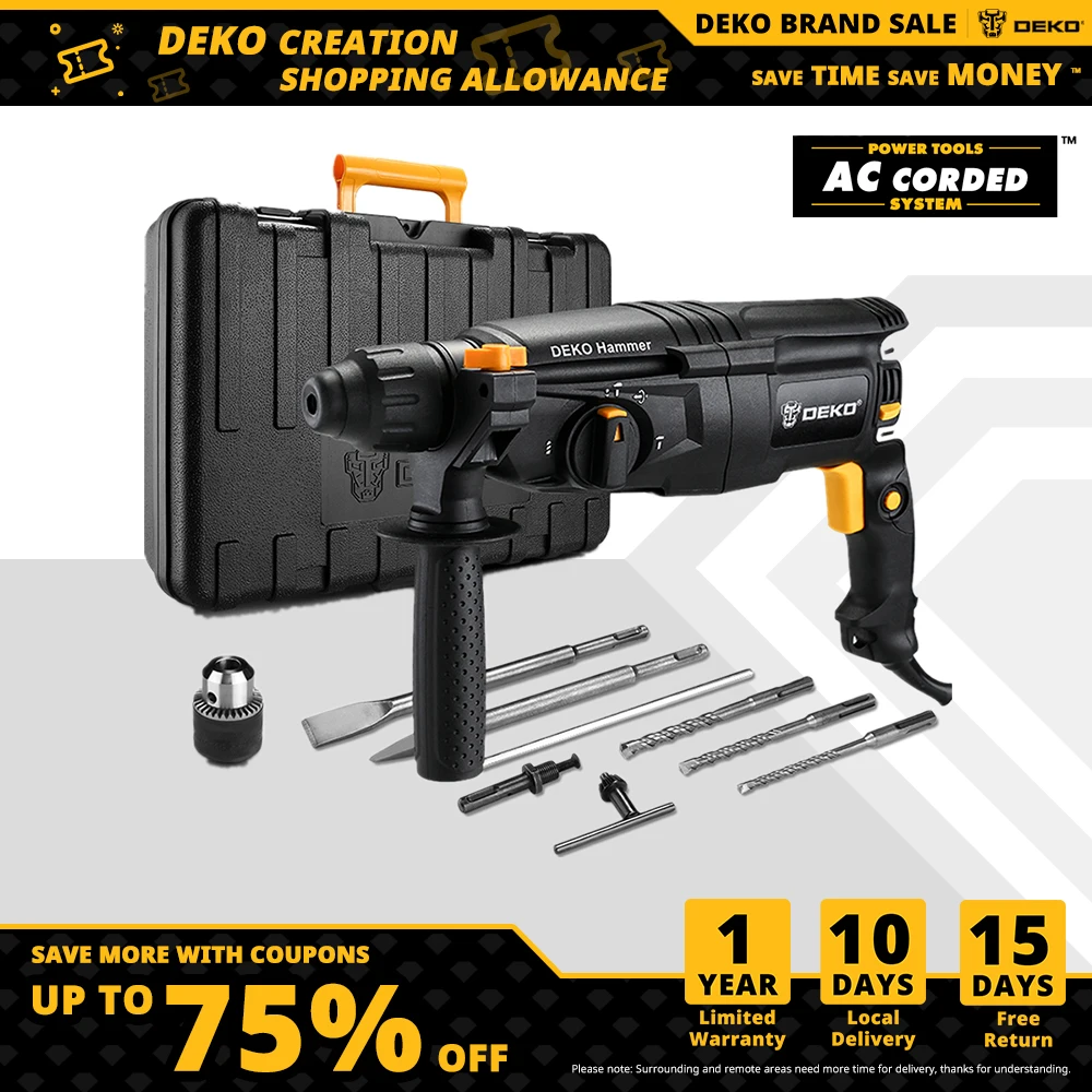 DEKO GJ181 220V 26mm 4300/min Impact Rate 4 Functions AC Electric