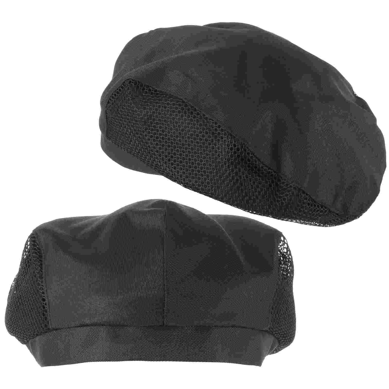 2 Pcs Black Beret Chef Hat Kitchen Worker Waiter Hair Net Cook Hat Restaurant Food Service Work Wear Uniforms Chef