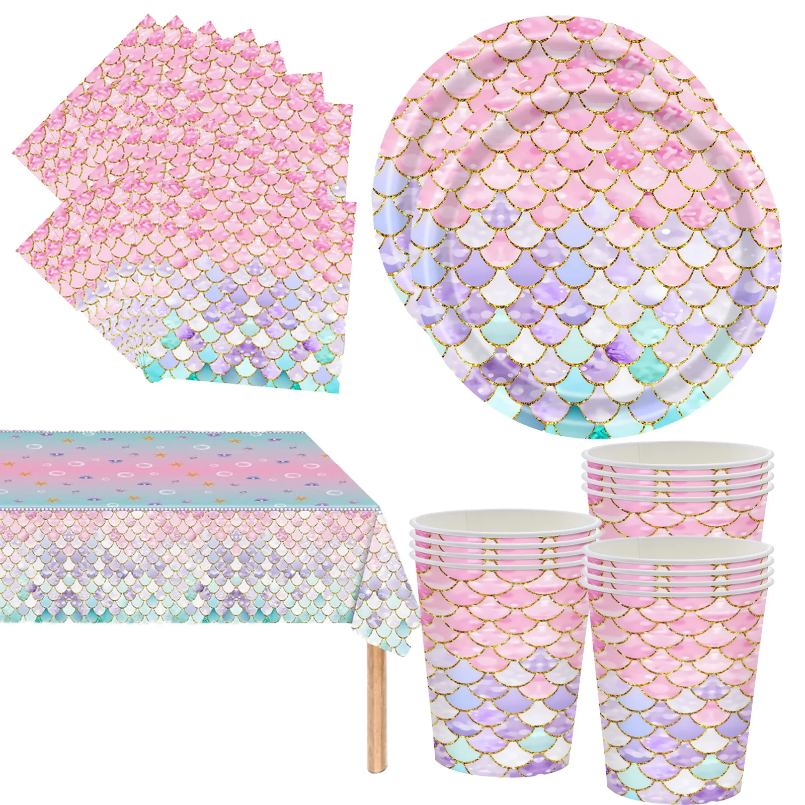 

Mermaid Birthday Baby Shower Party Decorations Ocean Party Disposable Dinnerware Girls Paper Plates Tablecloth Cups Napkins