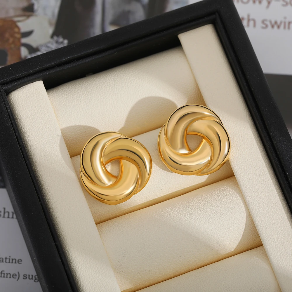 Fashion CZ Zircon Spiral Twist Knot Earrings for Women Gold Color Stainless Steel Glossy Geometric Earring Vintage Jewelry Gift