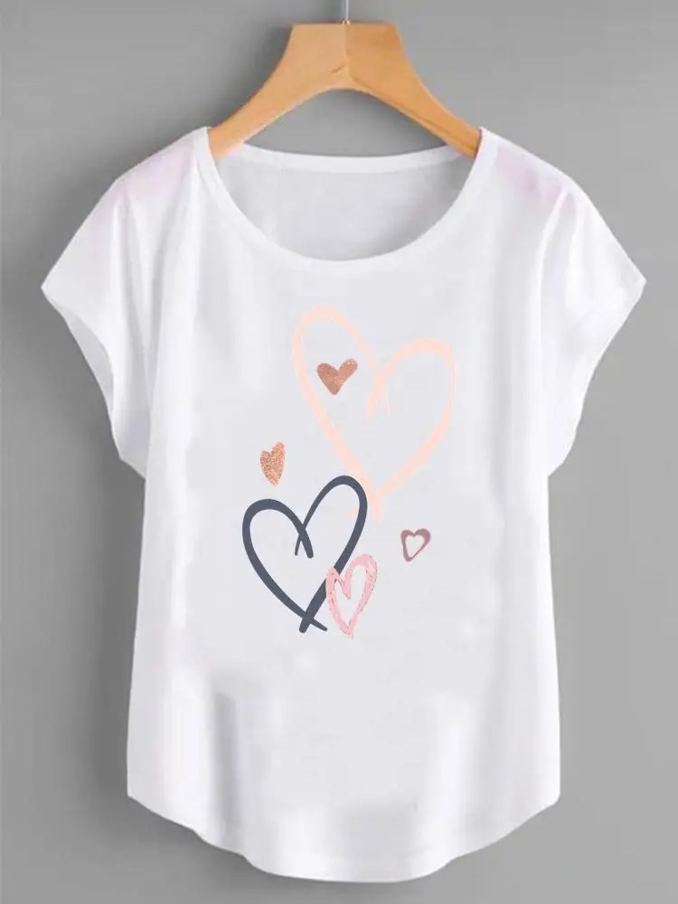 

90s Love Heart Trend Graphic T Top Women Print Summer T-shirts Clothing Fashion Shirt Female Short Sleeve Cartoon Tee T-Shirt
