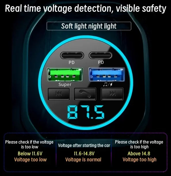 Universal Car Bluetooth Charger with Three Port Fast Charging