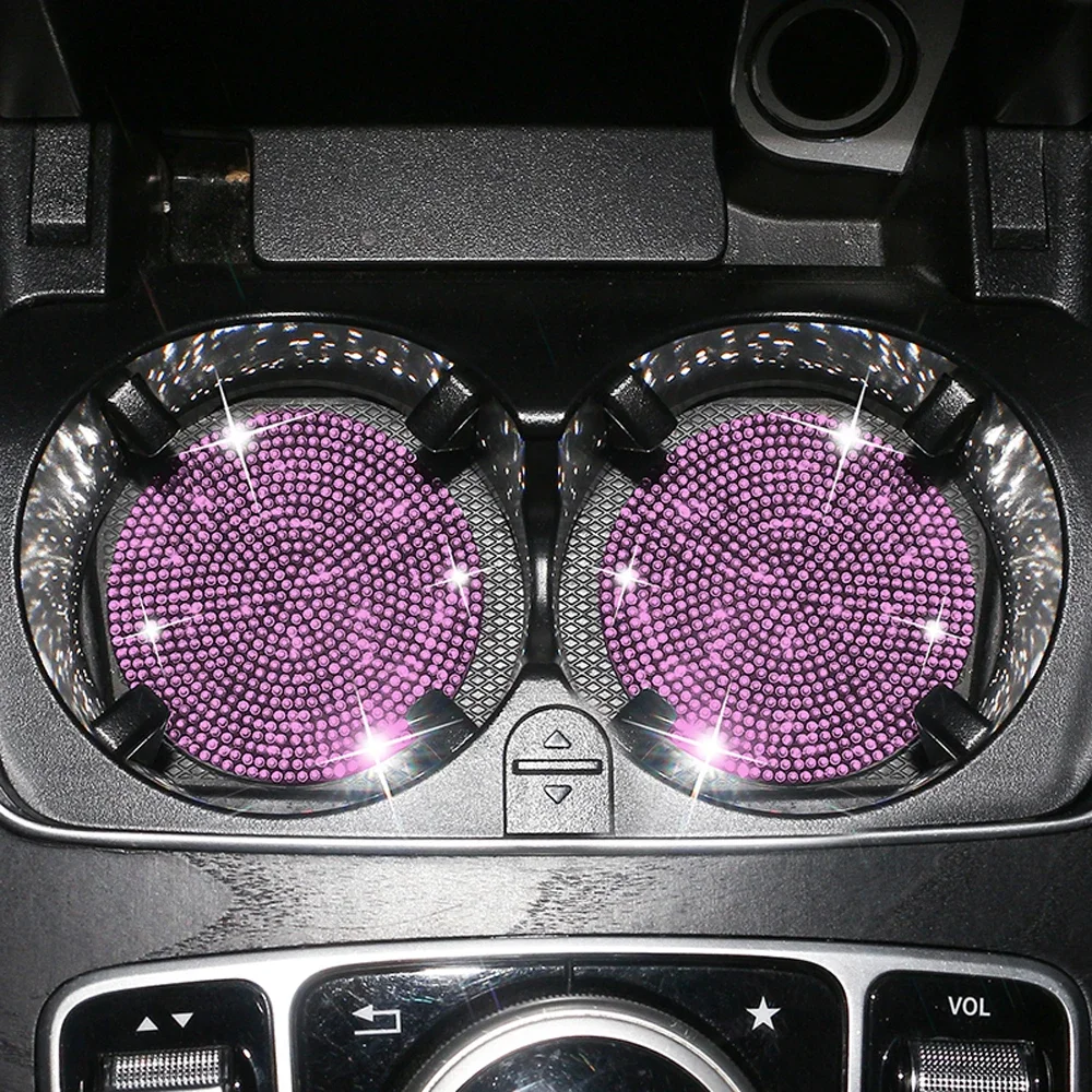 Car Coaster Pads 2PCS Car Coaster Water Cup Bottle Holder Anti-slip Pad Mat Silica Gel For Car Stuff Bling Accessories For Girls Woman