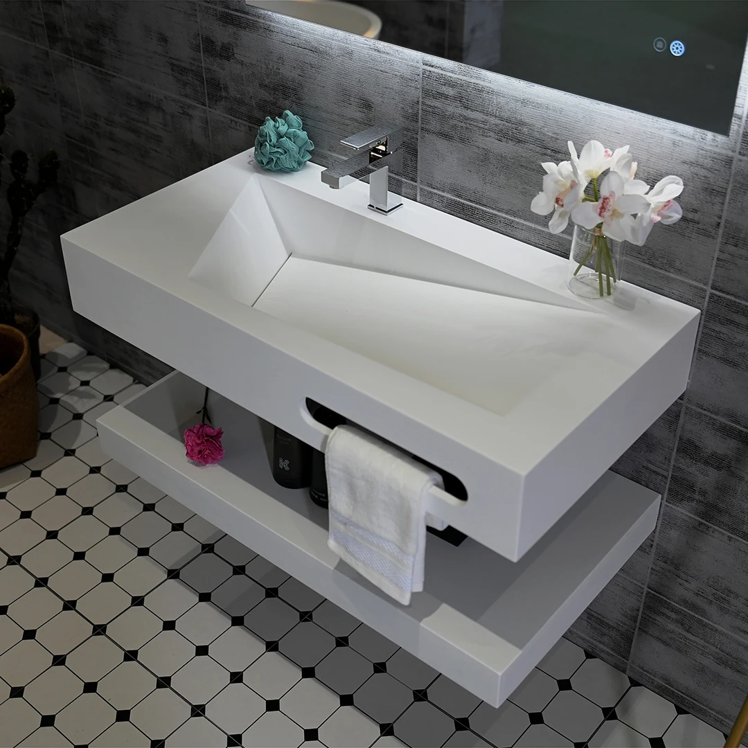 White Bathroom Vanities Simple Modern Style Single and Double Layer Design Resin Washbasin Cabinet Sink Bath Fixture