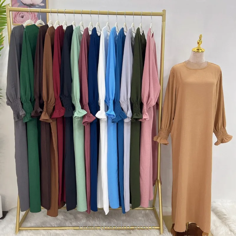 Eid Ramadan Solid Color Modest Prayer Dress Turkish Islamic Kaftan Without Hijab Muslim Dubai Abaya Dresses Loose Women Clothing