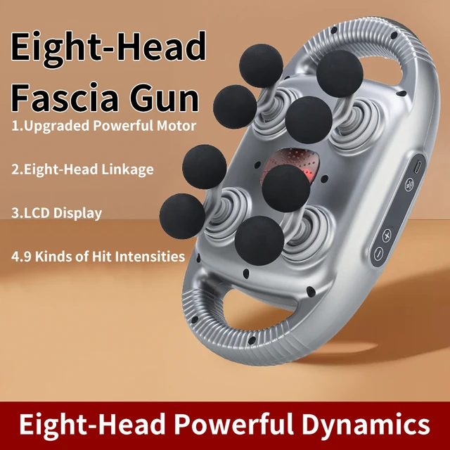 Massage Gun 8 Heads Deep Tissue Massager for Waist Back Muscle Relaxation Red Light Vibrator Leg Neck Shoulder Massager Fitness
