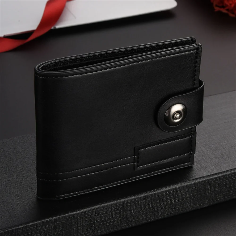 Men's Wallet Short Money Clip 2-fold Snap Wallets Soft PU Leather Coin Purse Multi Card Position Card Holder Solid Color Clutch