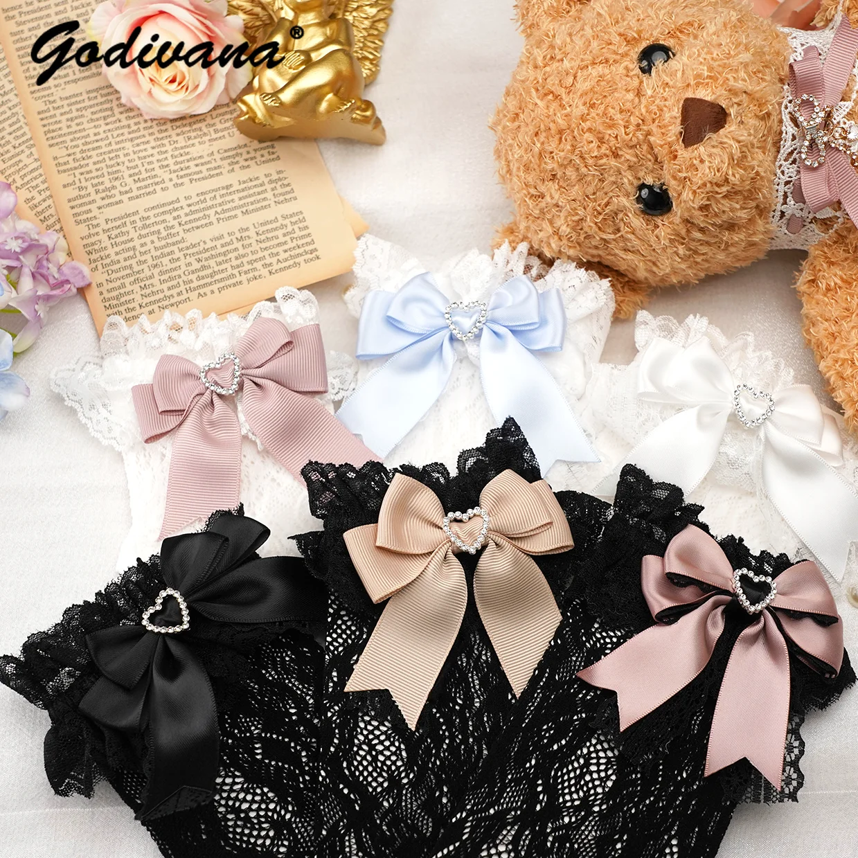 Japanese Sweet Bow Black White Lace Tube Socks Mid-Calf Socks Lolita Sweet Cute Style Lace Thigh High Socks Girl Female
