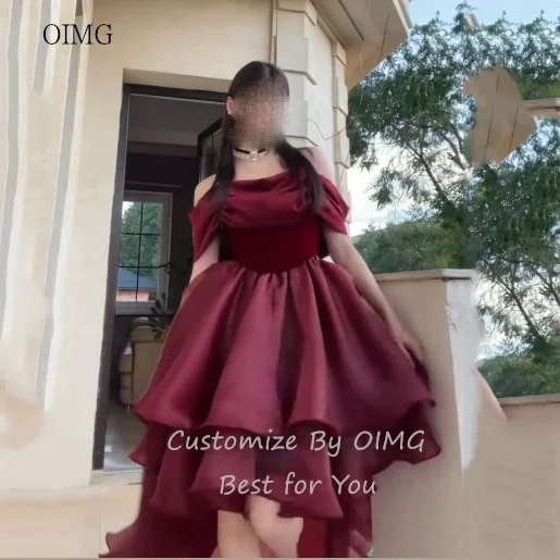 OIMG Elegant Burgundy Off The Shoulder Asymmetry Prom Gowns - Fabric Detail 3
