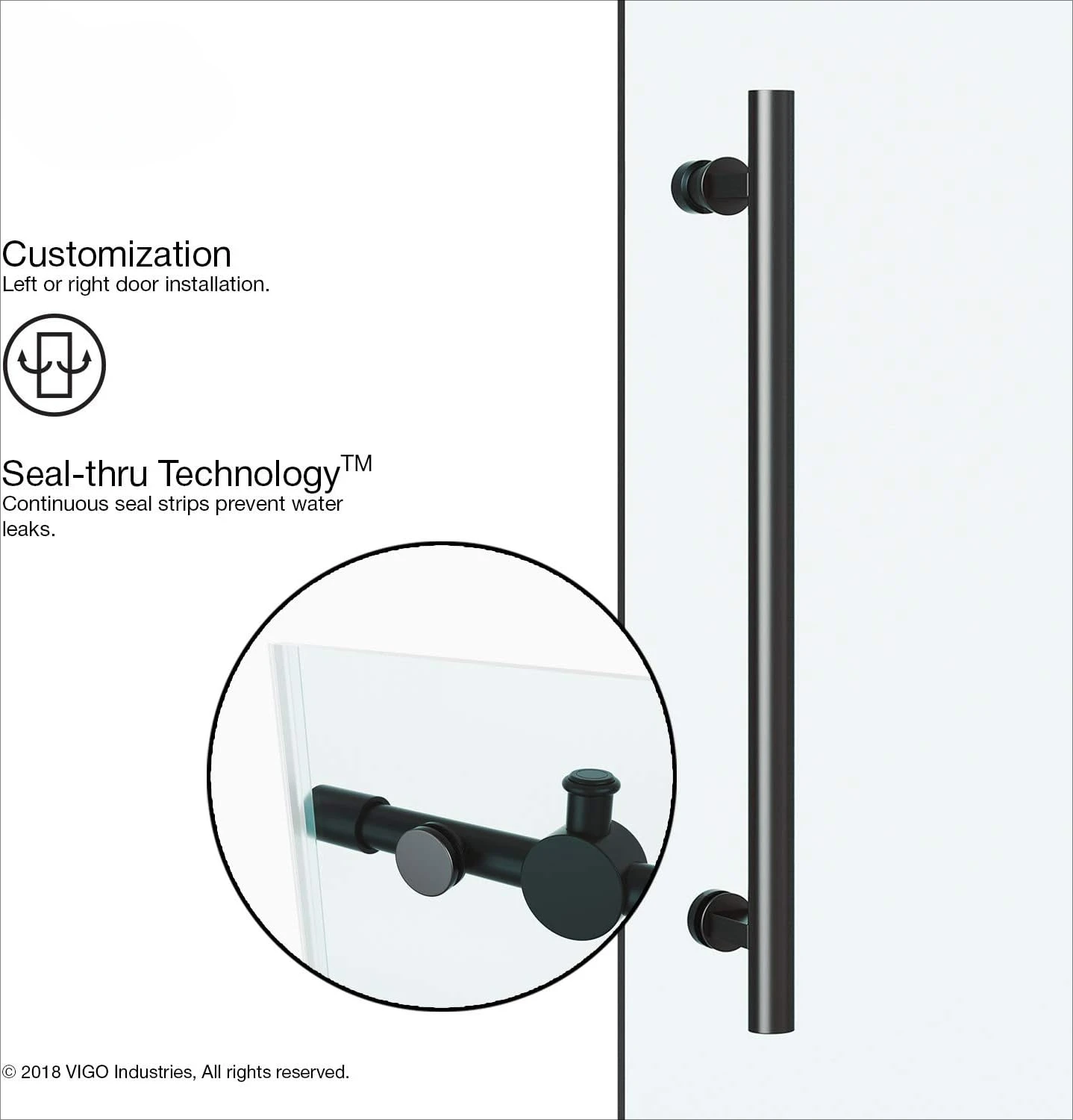 Adjustable 44-48 in. W x 74 in. H Elan Frameless Sliding Shower Door with Clear Tempered Glass, Reversible Handle 6