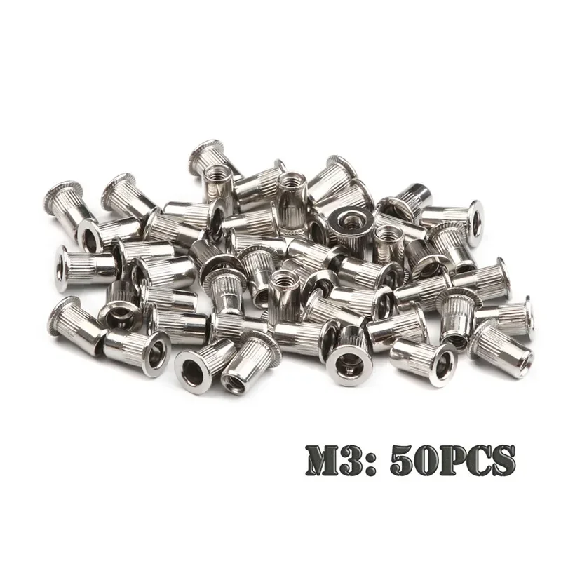 200/50pcs Rivet Nut Stainless Steel / Carbon Flat Head Nuts Set M3 M4 M5 M6 Threaded Insert Rivnut Cap Riveted