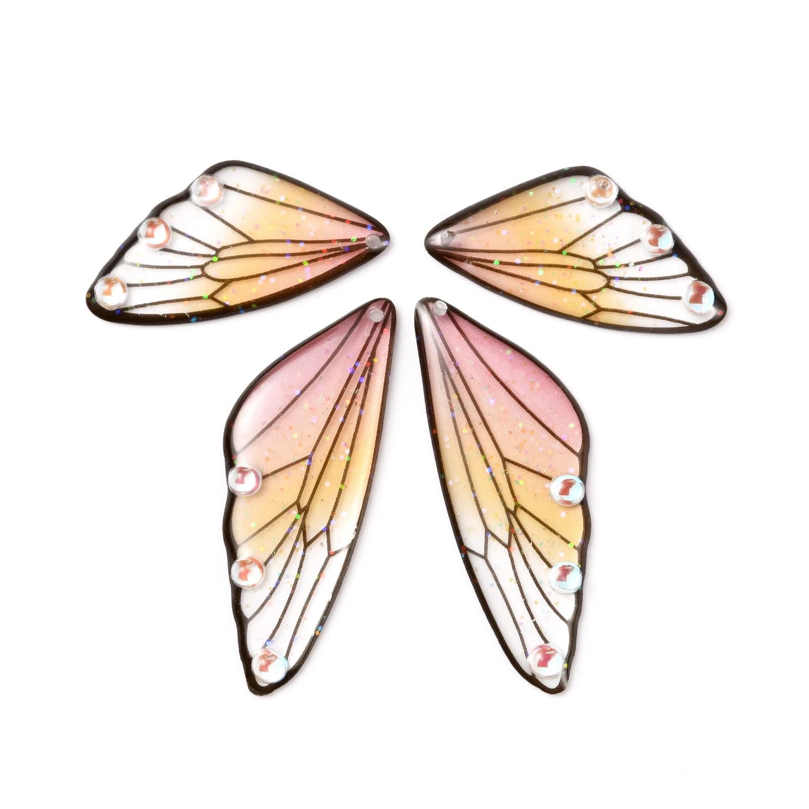 

10Sets Transparent Resin Pendants Crystal AB Rhinestone With Glitter Powder Butterfly Charms For Earring Necklace Jewelry Making