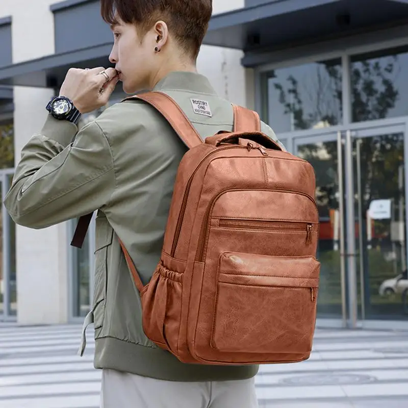 Vintage Laptop Computer Backpack Leather Daypack Casual Bookbag Travel Backpack For College Office School Stylish Shoulder Bag