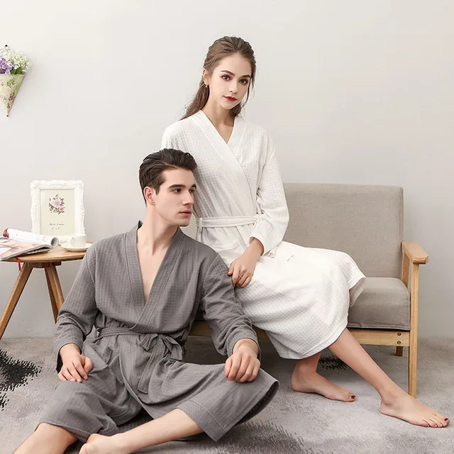 Peignoir de couple personnalisé brodé avec noms et logo, vêtements d'intérieur, peignoir en tissu gaufré pour couples, robe de spa pour hommes et femmes