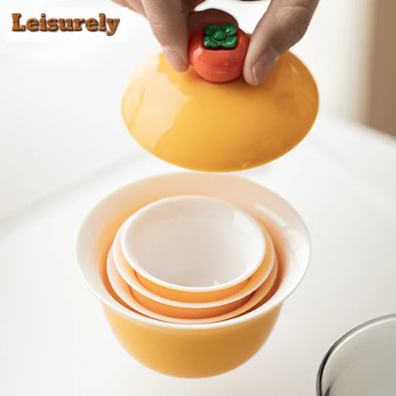 Creative Persimmon Travel Tea Set Kit Boutique 1 Pot 3 Cups Tea Making Organizer Portable Outdoor Stock Bags Supplies Decoration