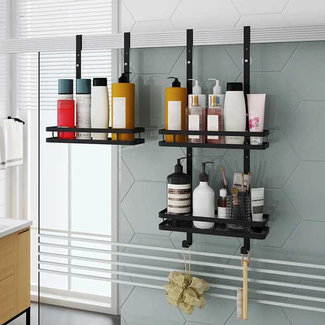 Shower Caddy Hanging Shelf with Hooks Suction Cups Stainless Steel Hanging  Door Shower Rack Rustproof Hanging