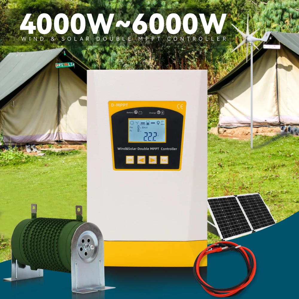 

6000w Solar & Wind Hybrid Controller System Double MPPT Charge 12v 24v & 24v 48v Auto Regulator Home Use Wind Turbine Generator