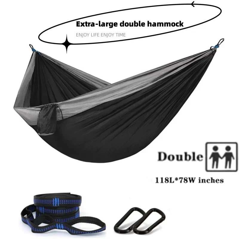 Oversized Double Camping Hammock,Portable Tree Straps Hammock ,210T Nylon Travel Hammock, Lightweight Parachute Hammocks