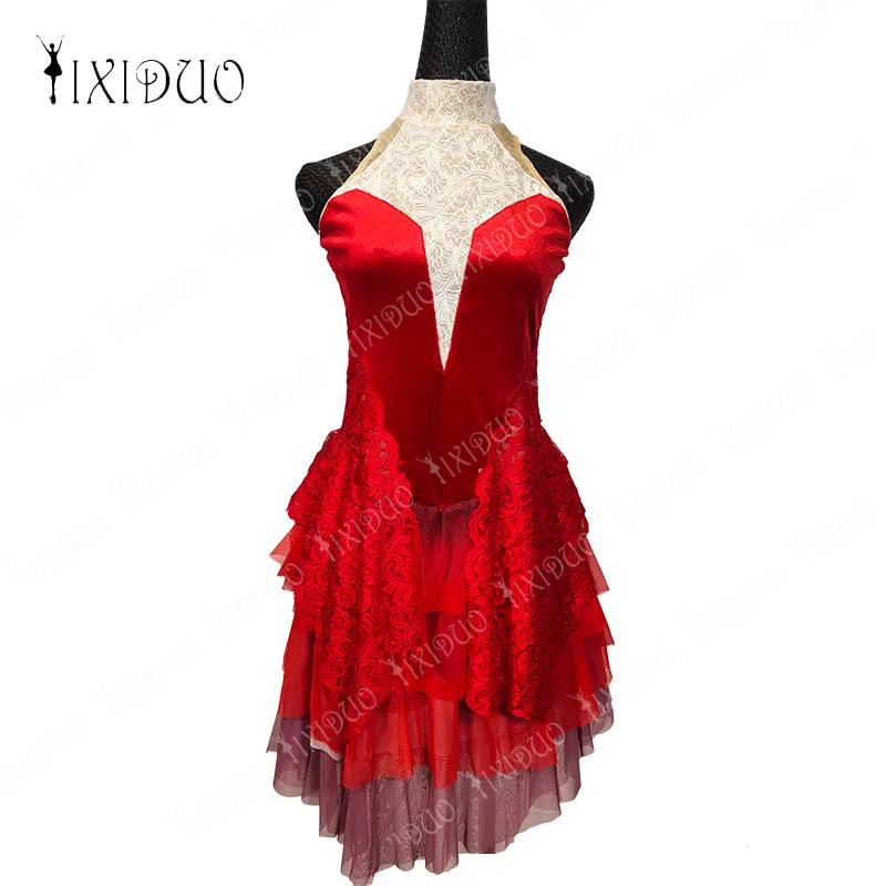 

Skating Suit Gymnastics Dance Leotard Dress Dancewear for Women Shiny Rhinestone Sheer Mesh Figure Skating Sleeveless Costume