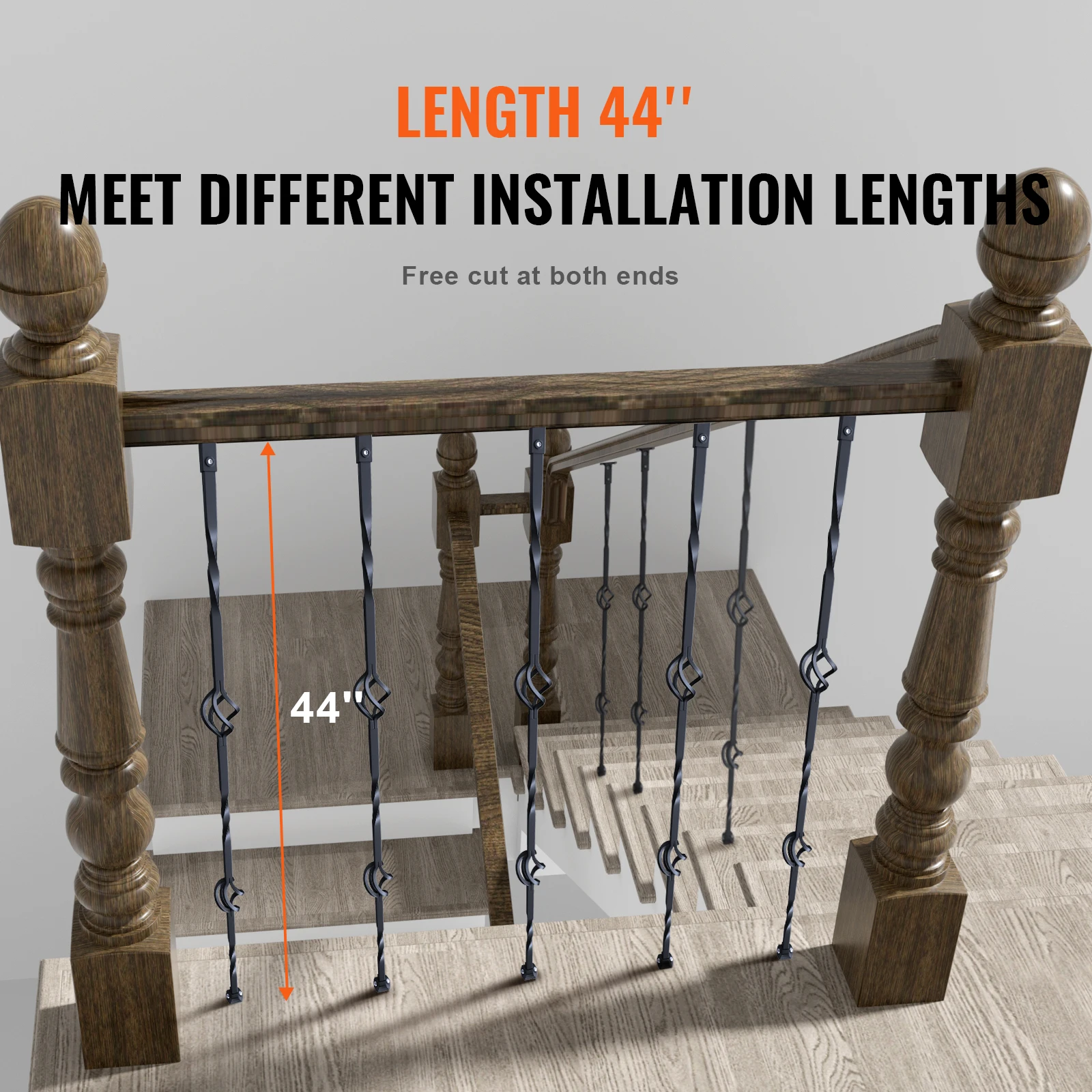 Metal Balusters VEVOR Staircase Metal Balusters Galvanized Steel Decorative Banister Spindles with Hollow Baskets Spiral Stair with Shoes Screws