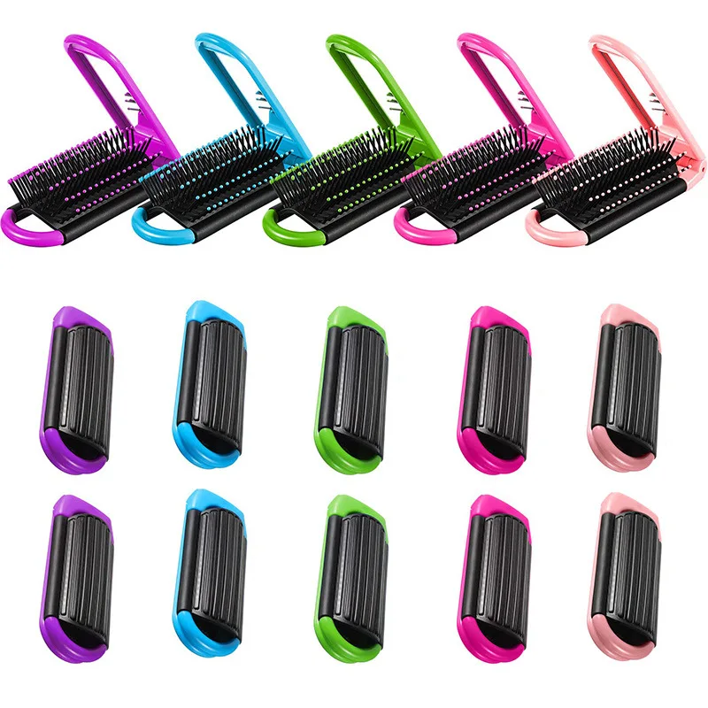 Compact Dual-Use Folding Hair Brush with Mirror - Portable and Heat-Resistant