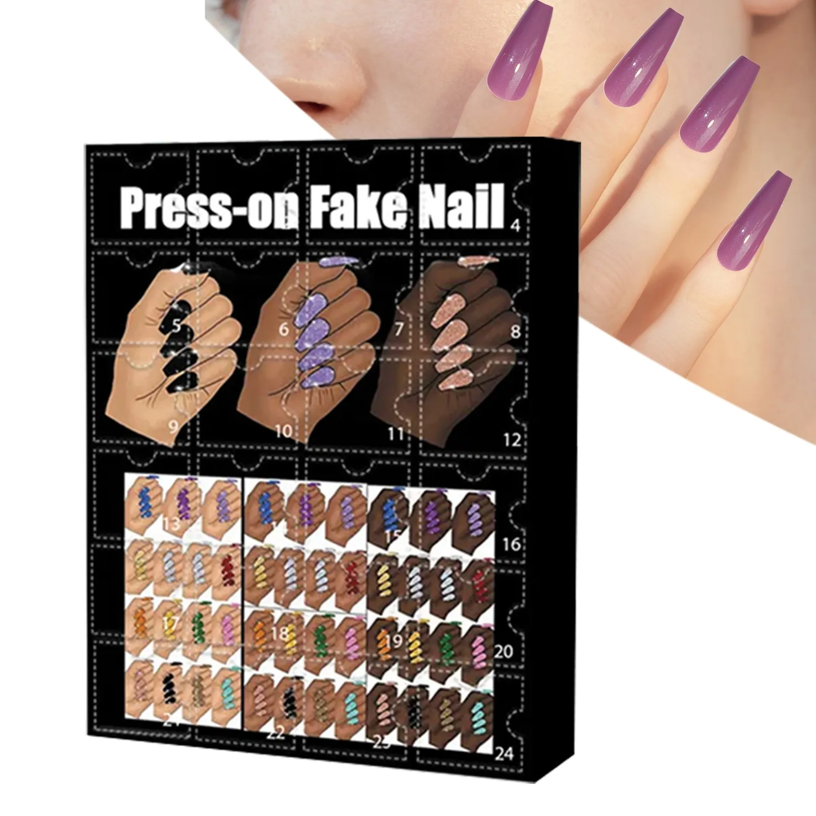 Christmas Holiday Advent Calendar Advent Calendar Collectible Press-On Fake Nail 12 Pairs Are In It 20ml
