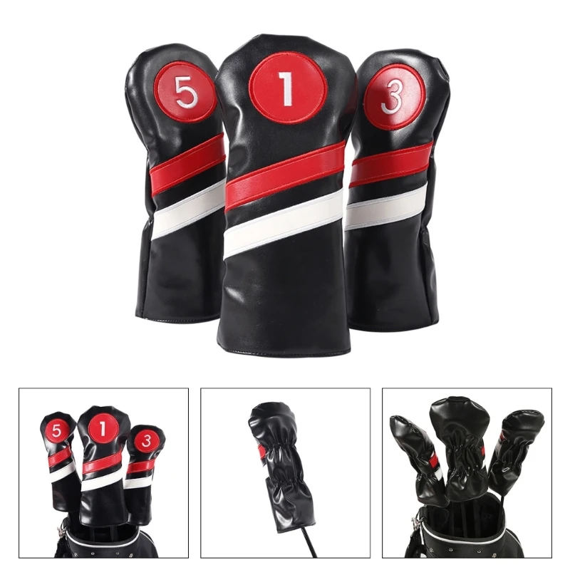 

Golf Head Covers Driver Fairway 1#3#5 Hybrid PU Leather for Women and Men Gifts