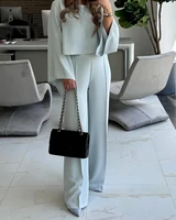 2025 Spring 2 Pieces Round Neck Bell Sleeve Top and Casual Loose Fit Pants Set 1