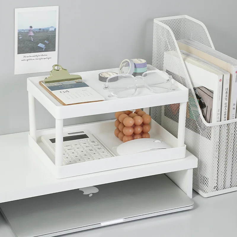 1pc Double-layer Storage Rack, White Plastic Desktop Organizer For Home