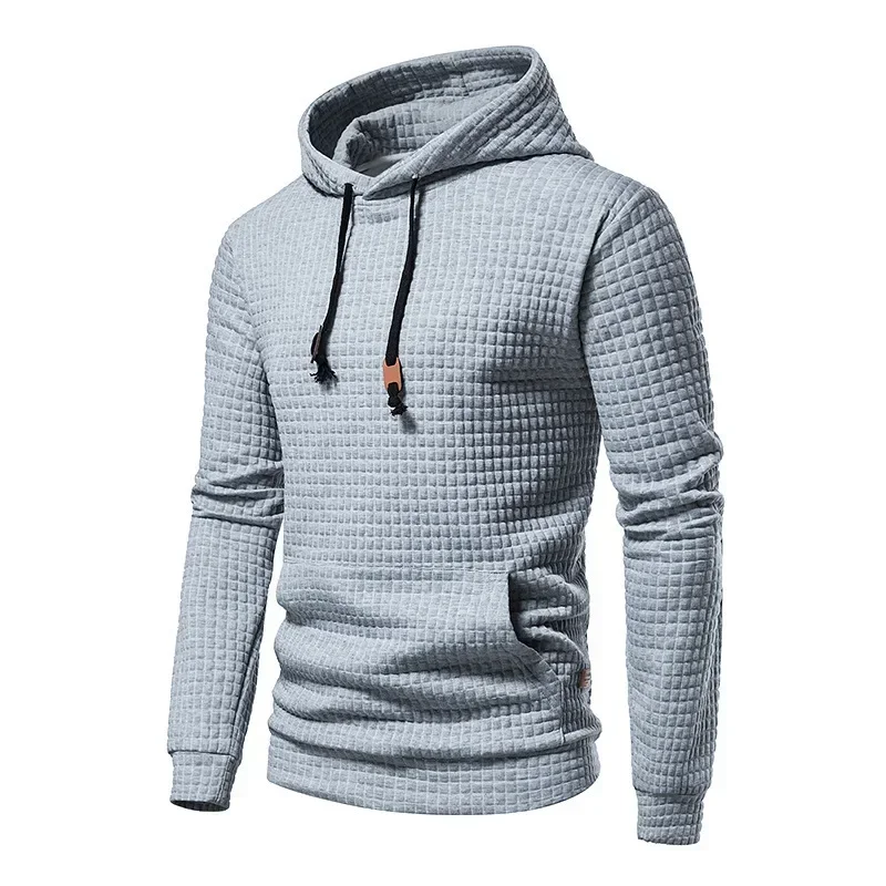 Men's Solid Color Hoodie Autumn Fashion Casual Long Sleeve Warm Hoodie Drawstring Pocket Outdoor Sports Running Top