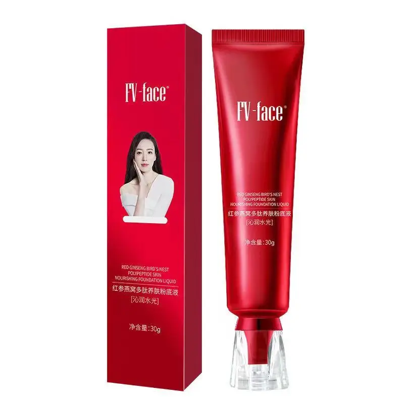 

New FV-Face Red Ginseng Bird's Nest Peptide Nourishing Liquid Foundation Long-lasting Makeup Concealer Moisturizing Isolation