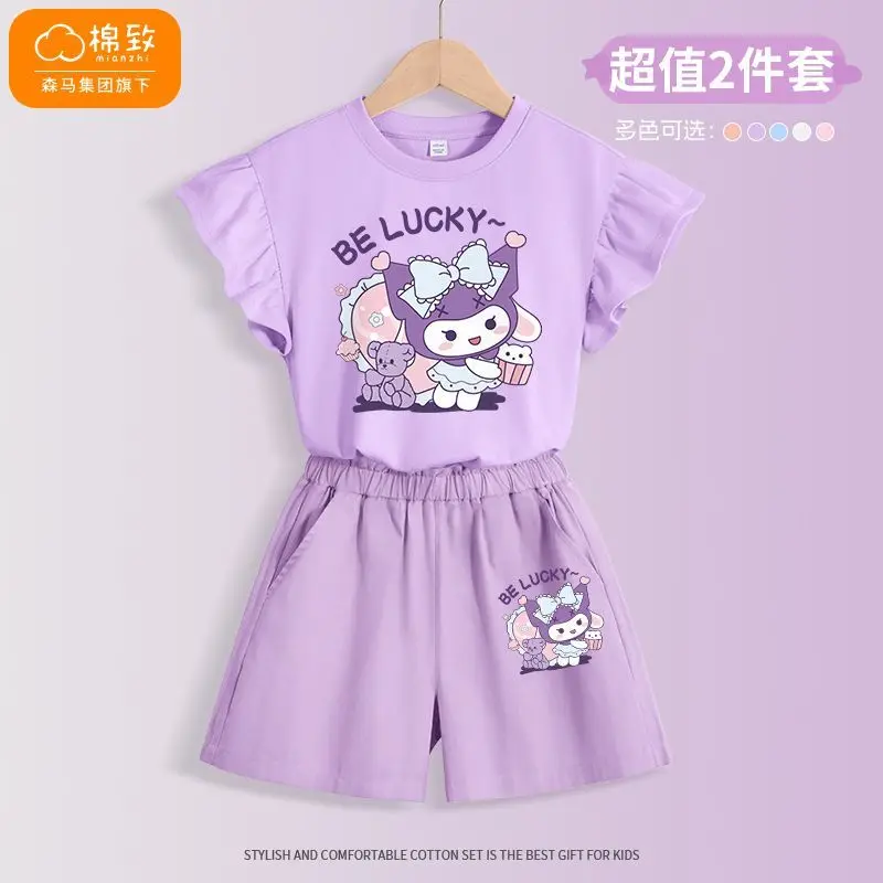 

2024 Sweet Children Short-Sleeved Sanrio Kawaii Anime Kuromi My Melody Print Tops Summer Cute Cartoon Babys Shorts Gift for Kid